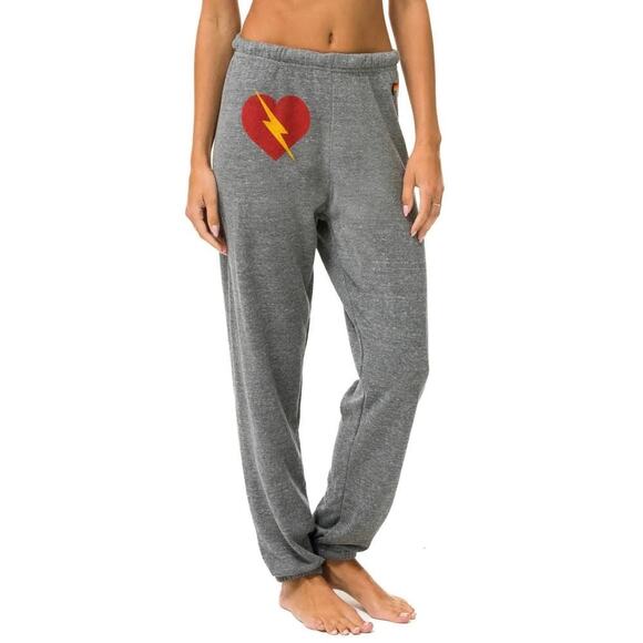 Aviator Nation Bolt Heart Cotton Blend Joggers In Heather Grey size S - Picture 10 of 10